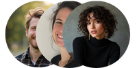 Group of diverse team member profile photos in circular layout